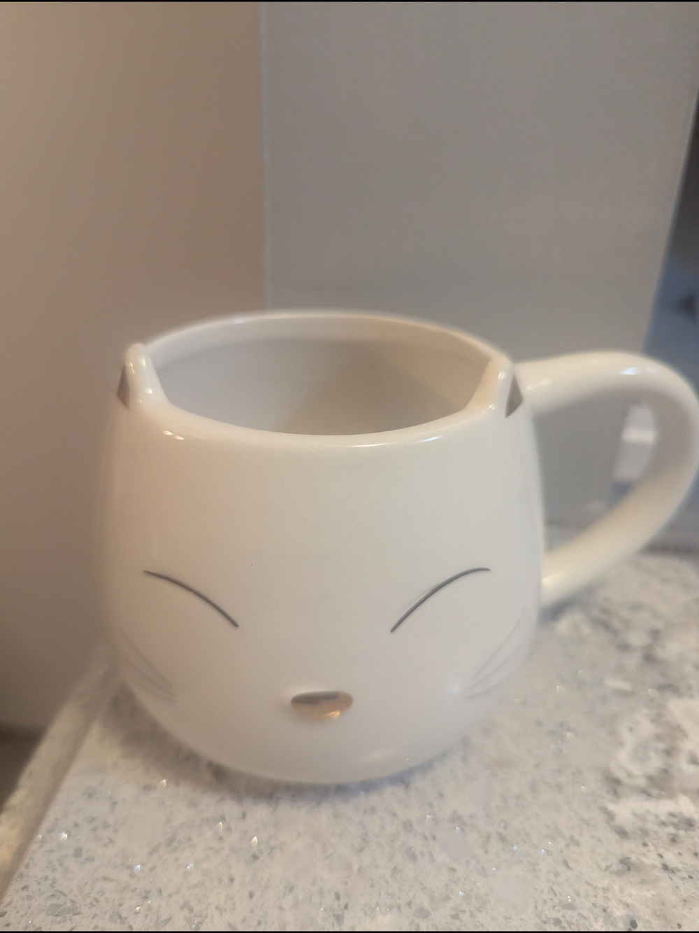 World Market Large White Cat Mug W/ Small Black Kitten Standing Inside Mug 12oz.